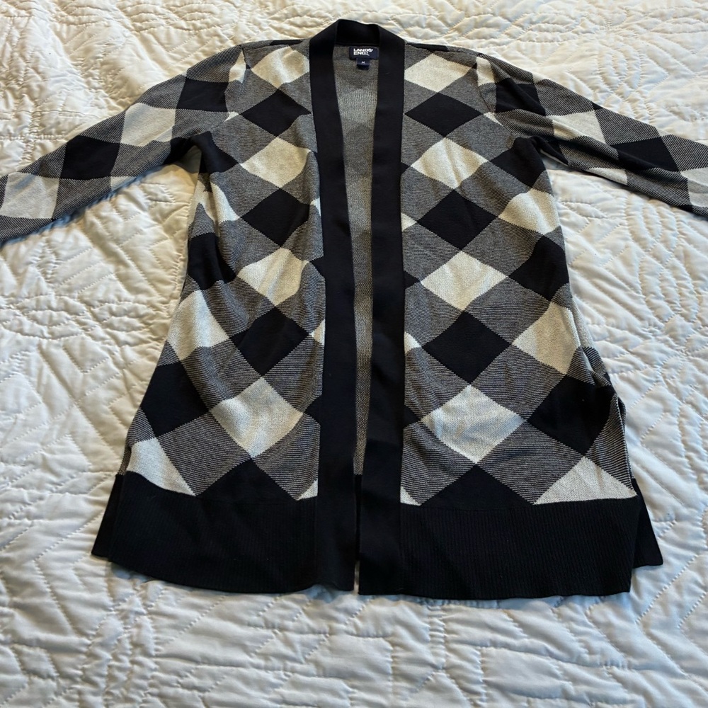 Lands' End Black and Gray Gingham Knit Sweater